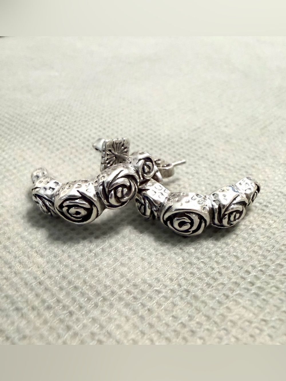 Sarda Bali Sterling Silver Rose Flower Half Hoop Earrings